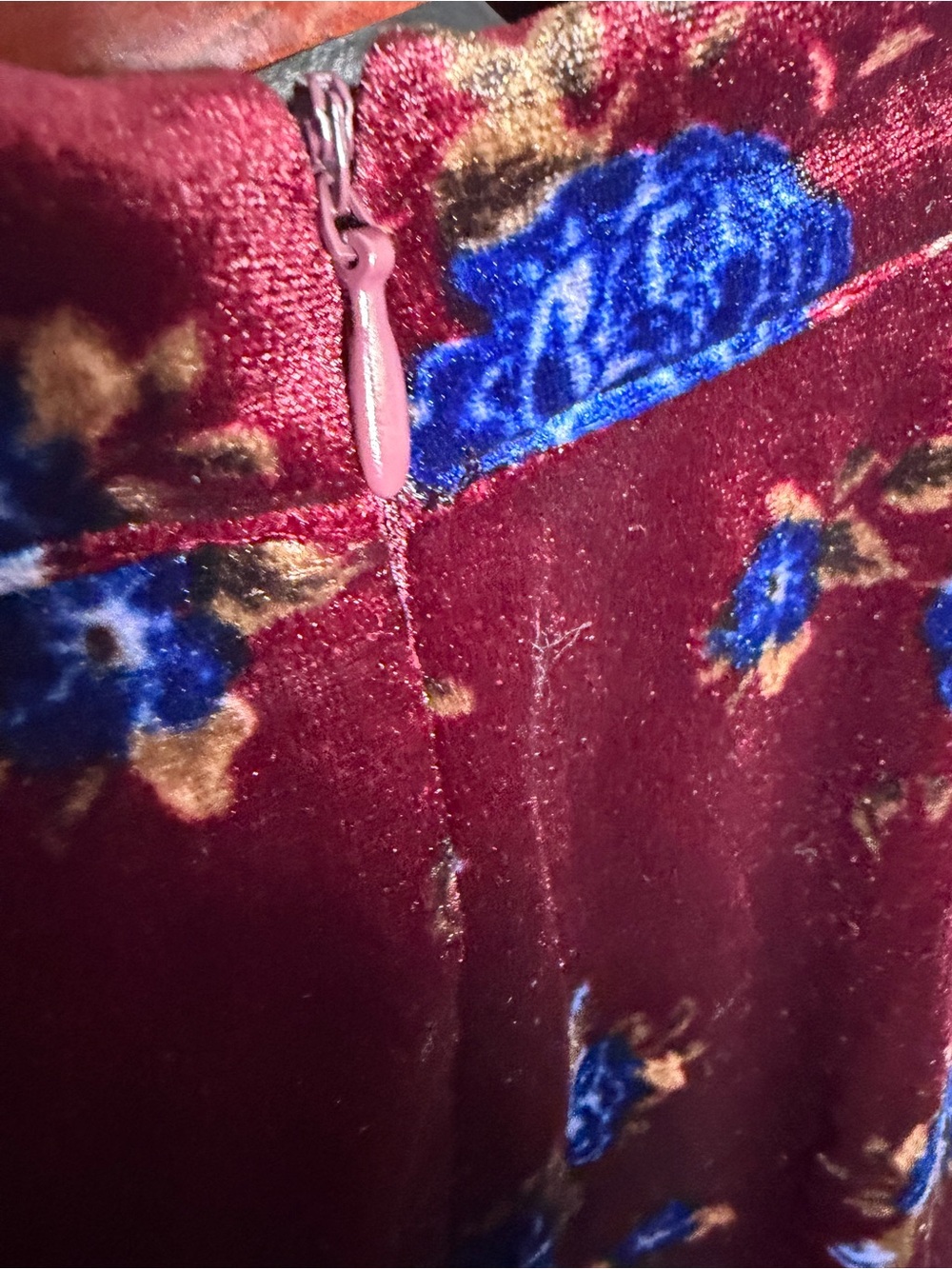Xhilaration Burgundy Velvet Floral Choker Mini Dress with Blue Roses - Picture 9 of 10